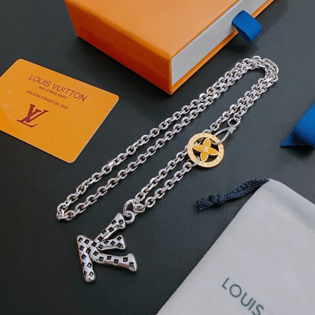 Louis Vuitton Silver 'LV' Charm Necklace
